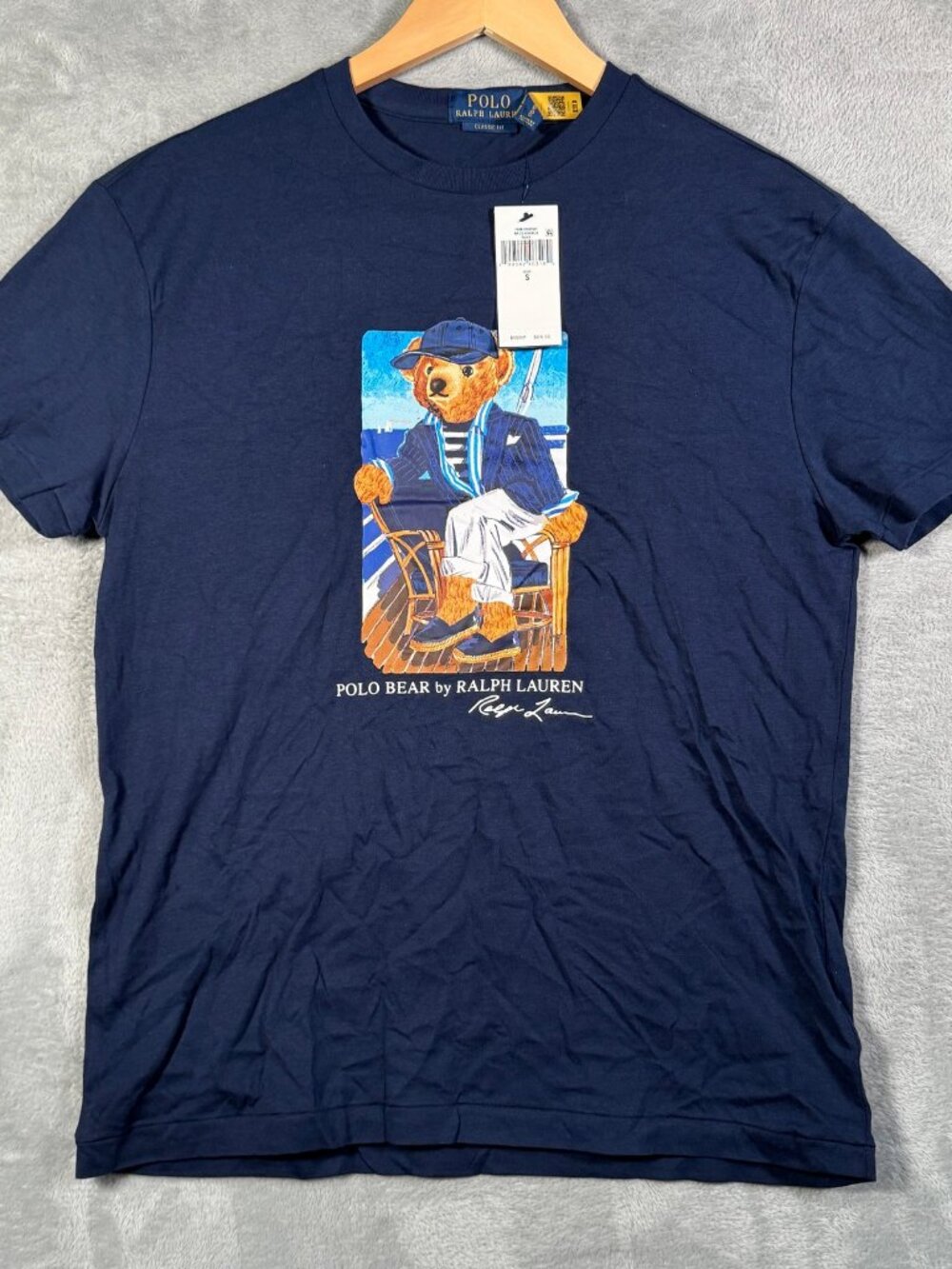 Polo Ralph Lauren T-Shirt Mens S Navy Blue Polo Bear Nautical Deck Chair $70